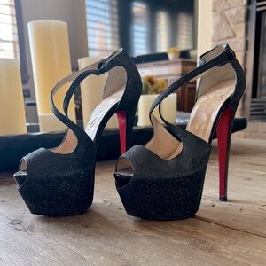 Christian Louboutin Black Sparkly High Heel Platform Awesomeness!